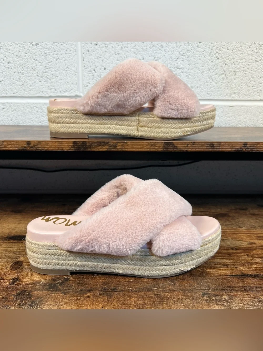 Sam Edelman Zia Faux Fur Jute Platform Sandals Slides Slip On Fuzzy Women's 8
